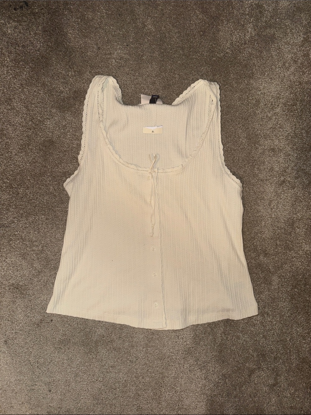 Universal Thread Cream Ribbed Lace-Trim Button Tank